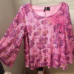 New Directions Pink Graphic 3/4 Sleeve Blouse